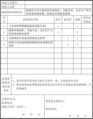 購置用于符合條件的環(huán)境保護(hù)、節(jié)能節(jié)水、安全生產(chǎn)等專用設(shè)備的投資額,按規(guī)定比例抵免稅額報(bào)送資料清單